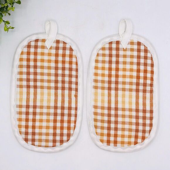 Set of 2 Finger Hotpad Potholders Neutral Strawflowers, 2 Piece Baking Set - Picture 2 of 5